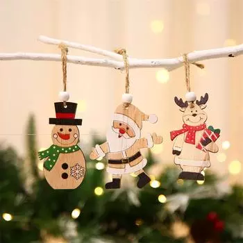 1/9 шт. Деревянные украшения для автомобилей, маленькие подвесные подвески для рождественской елки, мультяшные украшения в виде животных в виде лося, праздничные украшения на Новый год 2025 г.