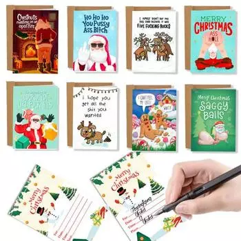 1/9 шт. Рождественские поздравительные открытки с конвертами, мультяшный Санта-Клаус, лось, имбирные пряники, мужские пожелания, открытка с благословением на Рождество, саркастический шутник, подарок C