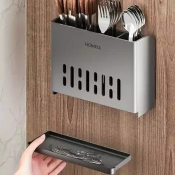 1-элементная стойка для кухонных принадлежностей - многофункциональная сушилка для палочек для еды, настенная или отдельно стоящая коробка для хранения столовых приборов, пластик