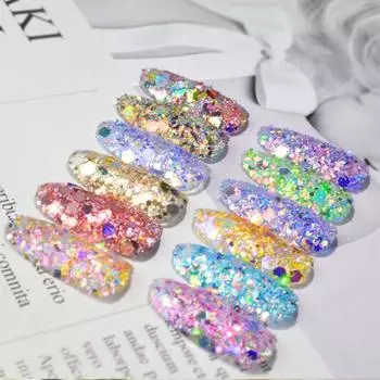 1 банка блестящих хлопьев для ногтей в форме шестиугольника, ультратонкие анти-трещины, разноцветные блестки, украшения для ногтей, хлопья 12