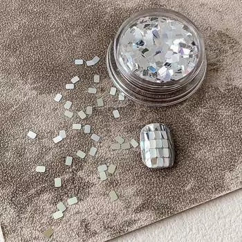 1 банка квадратных серебряных блестящих украшений для ногтей, минималистский и сверкающий свет, роскошный стиль, ношение доспехов, декоративные материалы one size