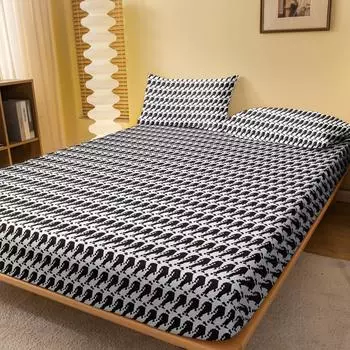 1 Black Vertical Patterned Frosted Bedsheet, Bedroom Printed Bedspread, Bedding (Excluding Pillowcases) 71x132cm