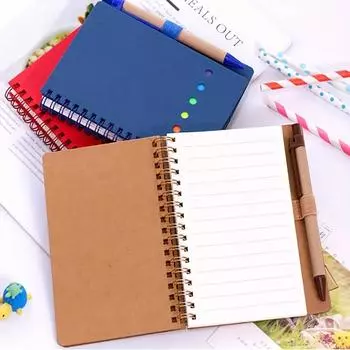 1 блокнот с цветными стикерами, спиральный блокнот для школьников, прозрачный блокнот с индексными наклейками, блокнот с отрывными листами и шариковой ручкой красный