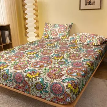 1 Bohemian Patterned Frosted Bedsheet, Bedroom Printed Bedspread, Bedding (Excluding Pillowcases) 71x132cm