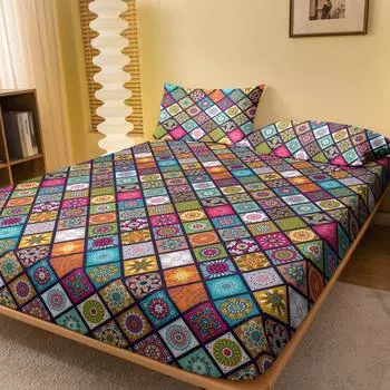 1 Bohemian Patterned Frosted Bedsheet, Bedroom Printed Bedspread, Bedding (Excluding Pillowcases) 71x132cm