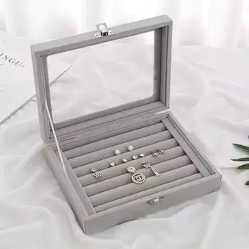 1 большая фланелевая пыленепроницаемая шкатулка для украшений, кольцо, серьги, гвоздики, браслет, брошь, шкатулка для хранения украшений, серая светло-серый