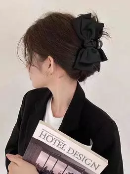 1 bow grab clip cute and sweet back hair clip women s Spring Summer Shark hair clip premium sense headdress Size fits all