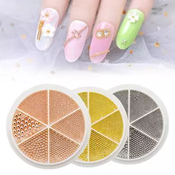 1 Box 3D Nail Grids Bead 6 0.8-3mm DIY Combination Design Round Polished Manicure Decor серебро белый