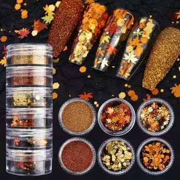 1 Box Nail Sequin Set Autumn Maple Leaf Stylish Exquisite Nail Art Glitter A
