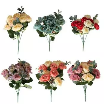 1 букет 10 голов красивый искусственный цветок лист свадебное искусство украшение для дома и комнаты розовый