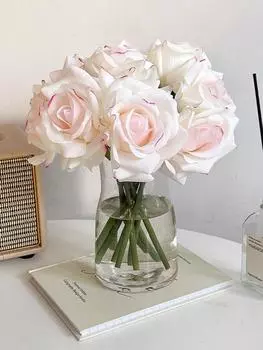 1 букет, 5 головок, искусственные розы, шелковые поддельные вьющиеся розы, букет для домашней вечеринки, свадебного украшения светло-розовый
