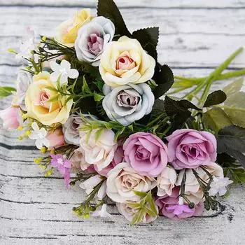 1 букет 5 веток в европейском стиле Искусственная королевская роза Домашний декор комнаты цветы фиолетовый