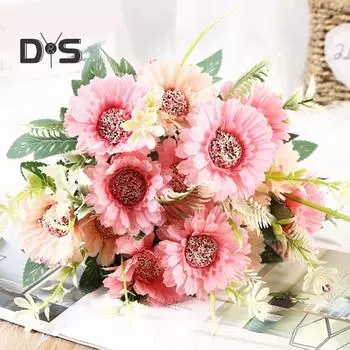 1 букет, 7 головок, искусственное растение, выглядящее из искусственного шелка, цветок, центральное украшение для стола, имитация цветка, свадебный декор синий