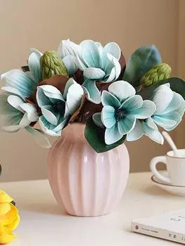 1 букет искусственных цветов магнолии 3 головки букет магнолии из пенопласта с листьями композиция для дома, гостиной, свадьбы, спальни, напольная ваза, украшение белый