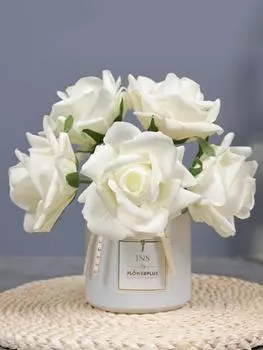 1 букет искусственных цветов Real Touch 5 головок искусственных роз Цветок Шелк искусственная вьющаяся роза Цветочная композиция Букет для украшения домашней вечеринки свадьбы светло-розовый