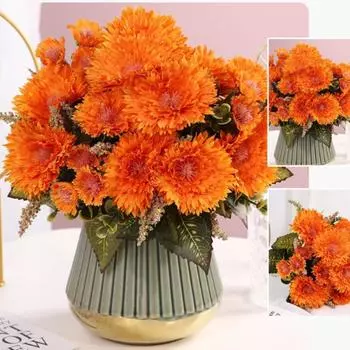 1 букет искусственных цветов, шелковые имитации хризантем, букет подсолнухов, настольное офисное украшение для дома, сделай сам, ручная работа, держащие цветы, сделай сам, садовое ремесло оранжевый