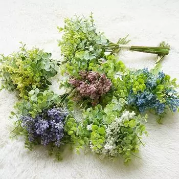 1 букет искусственных фруктов ванили, листьев эвкалипта, свадебной вечеринки, домашнего художественного декора синий