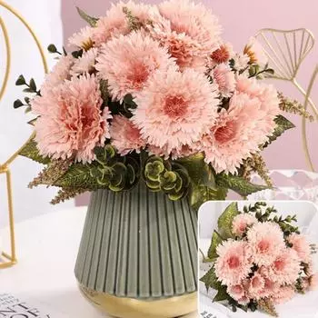 1 букет искусственных хризантем подсолнечника шелковые имитационные букеты для рабочего стола, офиса, украшения для дома, сделай сам, ручная работа, держащие цветы, сделай сам, садовое ремесло оранжевый