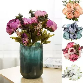 1 букет искусственных пионов чайной розы цветы камелии шелковые искусственные цветы флорес для домашнего сада свадебное украшение своими руками темно-красного