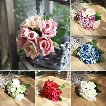 1 букет искусственных роз цветок стол мебельная композиция партия свадебный декор фиолетовый/белый