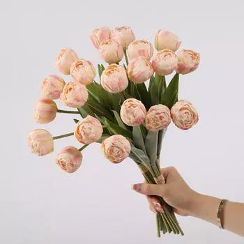 1 букет искусственных тюльпанов, 7 головок тюльпанов со стеблем, реалистичные искусственные цветы, шелковые цветы, свадебный букет, украшения для дома на вечеринку белый