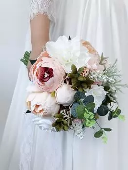 1 букет Искусственный букет пионов Свадебные букеты Искусственные букеты пионов для свадебной вечеринки Украшение двора розовый