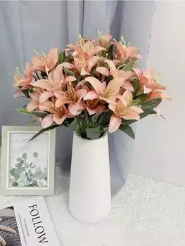 1 букет искусственный цветок лилии 40 см 10 голов шелковые искусственные букеты лилий для дома, отеля, цветочная композиция, декор для свадебной вечеринки коричневый