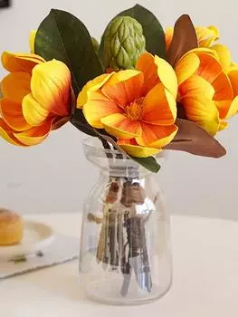 1 букет из 3 головок магнолии, пенопласт с листьями, искусственная магнолия, цветочная композиция для дома, гостиной, свадьбы, спальни, напольной вазы, украшения белый