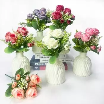 1 букет из 4 головок искусственных цветов для свадьбы, искусственные розы, вечеринка, домашний декор, сад, шелк, реквизит для фотосъемки