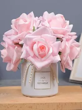 1 букет из 5 искусственных роз Real Touch, шелковые искусственные вьющиеся розы, цветочная композиция, букет для украшения домашней вечеринки, свадьбы светло-розовый