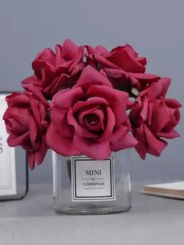 1 букет из 5 искусственных роз, шелковые искусственные вьющиеся розы для украшения дома, вечеринки, свадьбы, искусственный букет светло-розовый