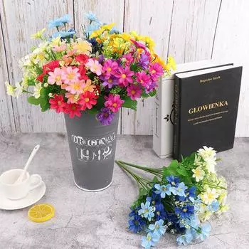 1 букет из 7 стеблей 28 искусственных цветов ромашек. Украшение свадебного букета. синий