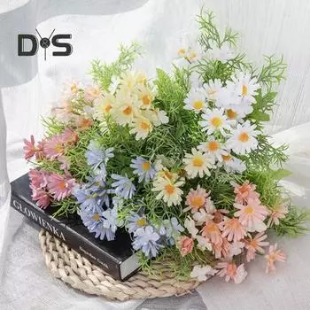 1 букет Изысканные детали Искусственные цветы 14 цветочных головок Уникальная многоцветная имитация цветов из искусственного шелка фиолетовый