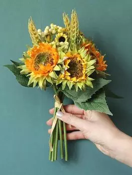 1 букет подсолнухов, искусственные цветы, связанный вручную букет, искусственные цветы для дома, украшения свадебной вечеринки жёлтый