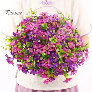 1 букет практичный яркий внешний вид простой в уходе искусственный цветок 33 см 20 головок имитация букета орхидей украшение реквизит для фотосъемки оранжевый/жёлтый