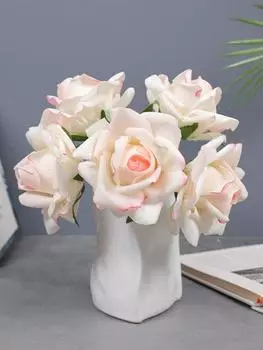 1 букет Real Touch 5 головок искусственных роз Цветок Шелковый искусственный вьющийся букет роз для украшения дома, вечеринки, свадьбы светло-розовый