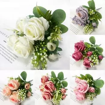 1 букет роз искусственные домашние украшения свадебные шелковые вечерние искусственные цветы садовые фото реквизит 4 головки