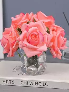 1 букет роз Real Touch, 5 головок искусственных роз, шелковые искусственные вьющиеся розы, цветочная композиция, букет для украшения домашней вечеринки, свадьбы светло-розовый