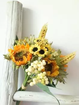 1 букет шелковых цветов, связанный вручную, букет искусственных подсолнухов, искусственные цветы для украшения свадебной вечеринки дома жёлтый