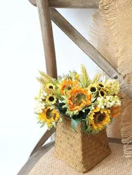 1 букет шелковых цветов, связанный вручную, букет искусственных подсолнухов, искусственные цветы для украшения свадебной вечеринки дома жёлтый