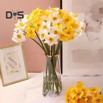 1 букет, сохраняющий свежесть, имитация цветка, не требует полива, практичный искусственный цветок нарцисса, декор для рабочего стола белый