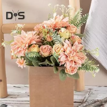 1 букет, сохраняющий свежесть, имитация цветка, реалистичная, довольно тонкая текстура, имитация цветка георгина фиолетовый