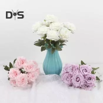 1 букет, свадебные аксессуары, искусственная роза, тонкая работа, отличный букет искусственных роз с 9 головками серый