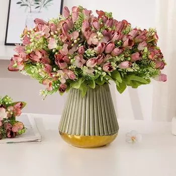 1 букет тюльпанов, искусственные мини-цветы, букет магнолий, цветок с длинным стеблем и листьями, искусственные цветы для домашнего декора, свадебных украшений бежевый