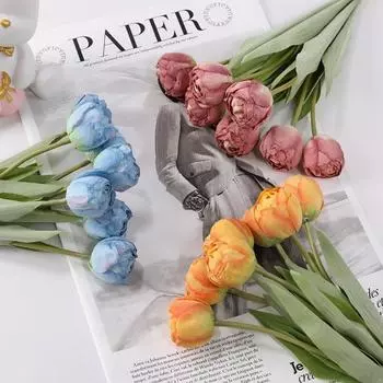 1 букет тюльпанов Real Touch, искусственные цветы, 7 головок тюльпанов со стеблем, реалистичные искусственные цветы, шелковые цветы, свадебный букет, украшения для дома на вечеринку белый