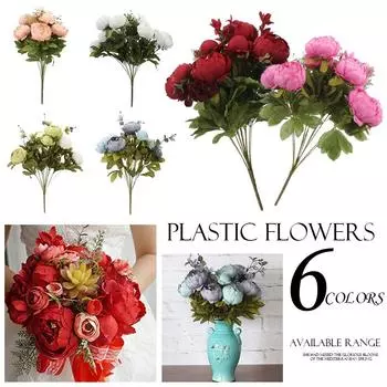 1 букет винтажный искусственный пион шелковые цветы букет для украшения красный