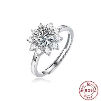 1 Carat, Moissanite Ring S925 Silver Flower Proposal Engagement Ring Qixi Festival Girlfriend Gift Female opening adjustable
