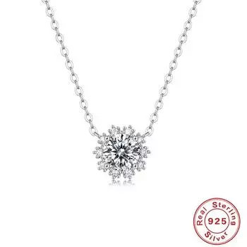 1 Carat S925 Silver Pendant, Moissanite Ice-Condensed Snowflake Necklace, Sunflower Pendant With Chain Factory Source 925 Silver