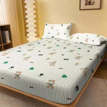 1 Cartoon Cute Animal Bear Printed Matte Fitted Sheet, Bedroom Printed Bed Cover, Bedding (Excluding Pillowcases) 71x132cm