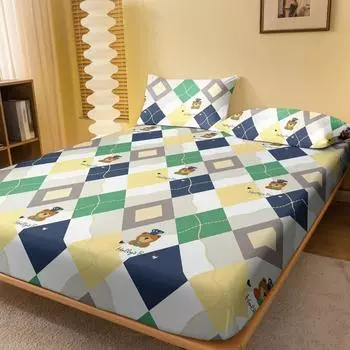 1 Cartoon Cute Animal Bear Printed Matte Fitted Sheet, Bedroom Printed Bed Cover, Bedding (Excluding Pillowcases) 71x132cm